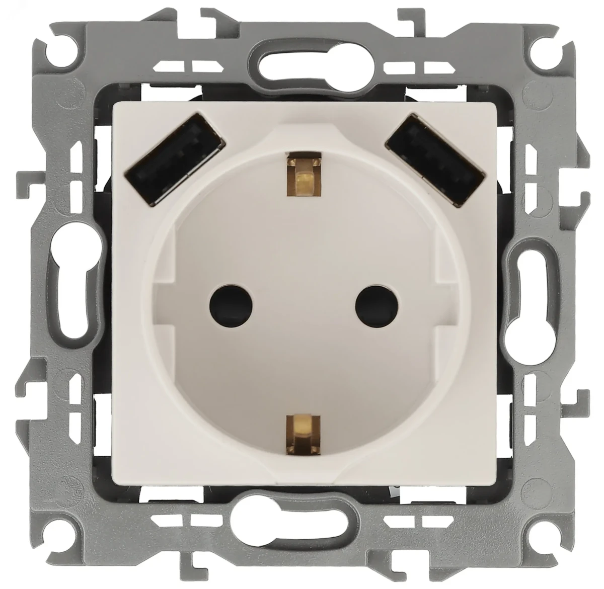 Розетка 2P+E 16A-250В, штор. с 2xUSB 5В-3А, Эра12, слоновая кость (10/100/2000) 12-4109-02 Розетка 2P+E 16A-250В, штор. с 2xUSB 5В-3А, Эра12, слоновая кость (10/100/2000) 12-4109-02