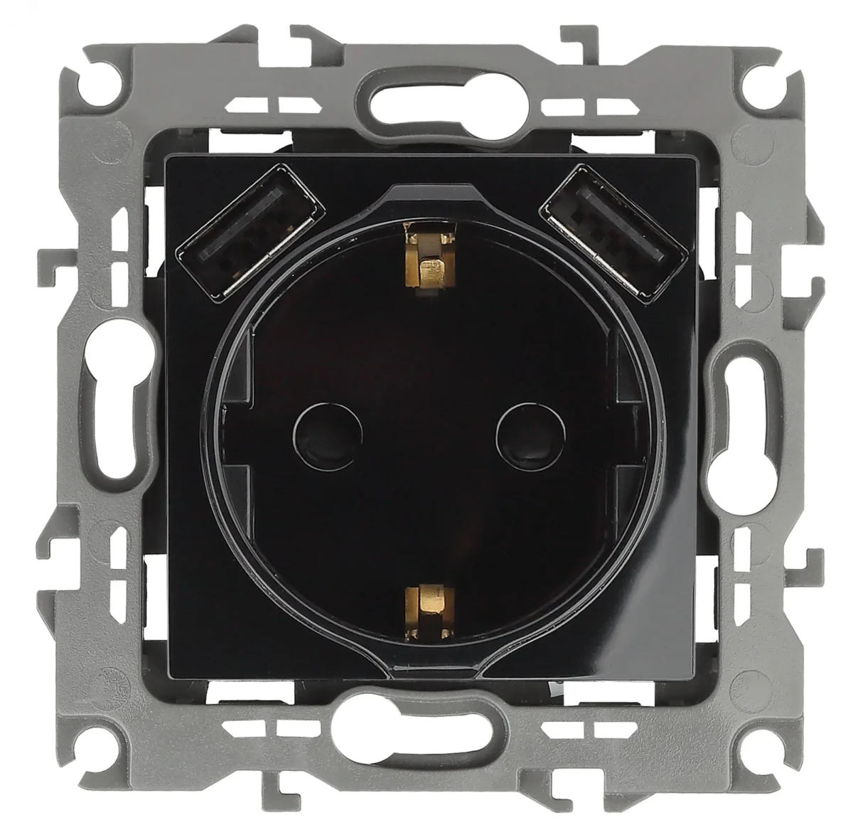 Розетка 2P+E 16A-250В, штор. с 2xUSB 5В-3А, Эра12, чёрный (10/100/2000) 12-4109-06 Розетка 2P+E 16A-250В, штор. с 2xUSB 5В-3А, Эра12, чёрный (10/100/2000) 12-4109-06