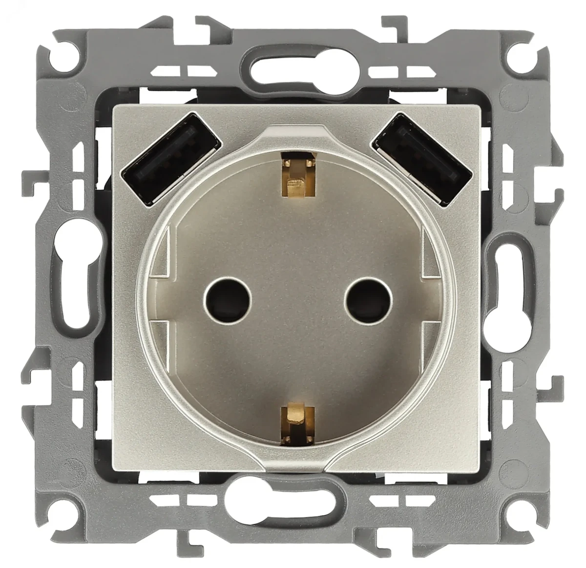 Розетка 2P+E 16A-250В, штор. с 2xUSB 5В-3А, Эра12, шампань (10/100/2000) 12-4109-04 Розетка 2P+E 16A-250В, штор. с 2xUSB 5В-3А, Эра12, шампань (10/100/2000) 12-4109-04