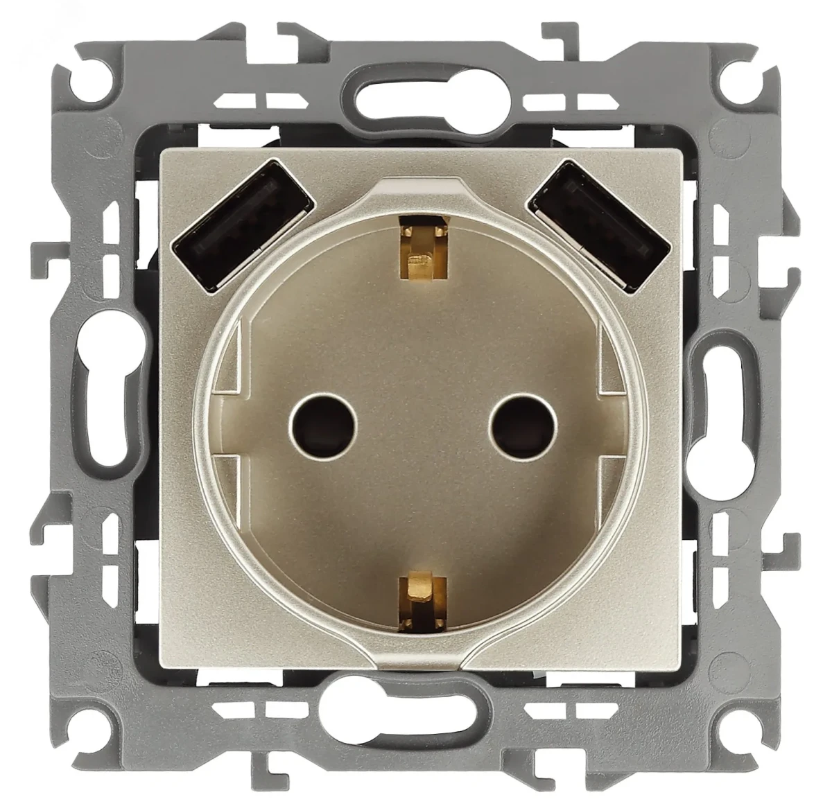 Розетка 2P+E 16A-250В, штор. с 2xUSB 5В-3А, Эра12, шампань (10/100/2000) 12-4109-04 Розетка 2P+E 16A-250В, штор. с 2xUSB 5В-3А, Эра12, шампань (10/100/2000) 12-4109-04