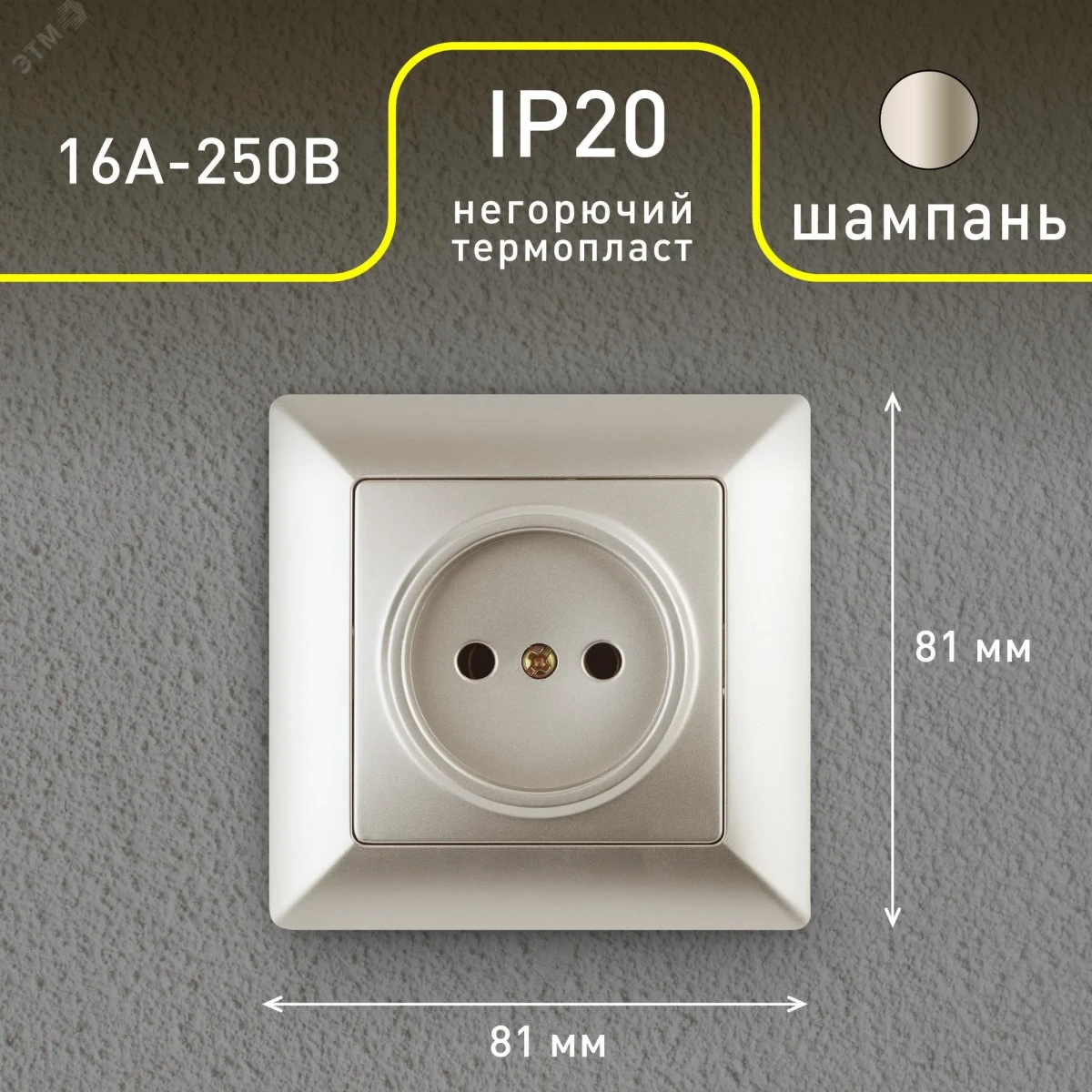 Розетка 2P, 16А-250В, СУ, Solo, шампань, 4-201-04 Розетка 2P, 16А-250В, СУ, Solo, шампань, 4-201-04