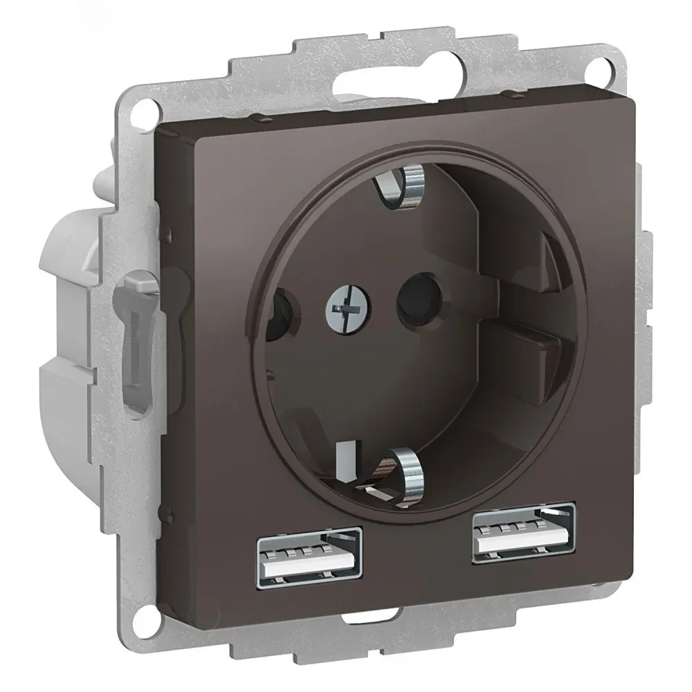 РОЗЕТКА ATLASDESIGN 16А c 2 USB A+A, 5В/2,4А, 2х5В/1,2А, механизм, МОККО РОЗЕТКА ATLASDESIGN 16А c 2 USB A+A, 5В/2,4А, 2х5В/1,2А, механизм, МОККО