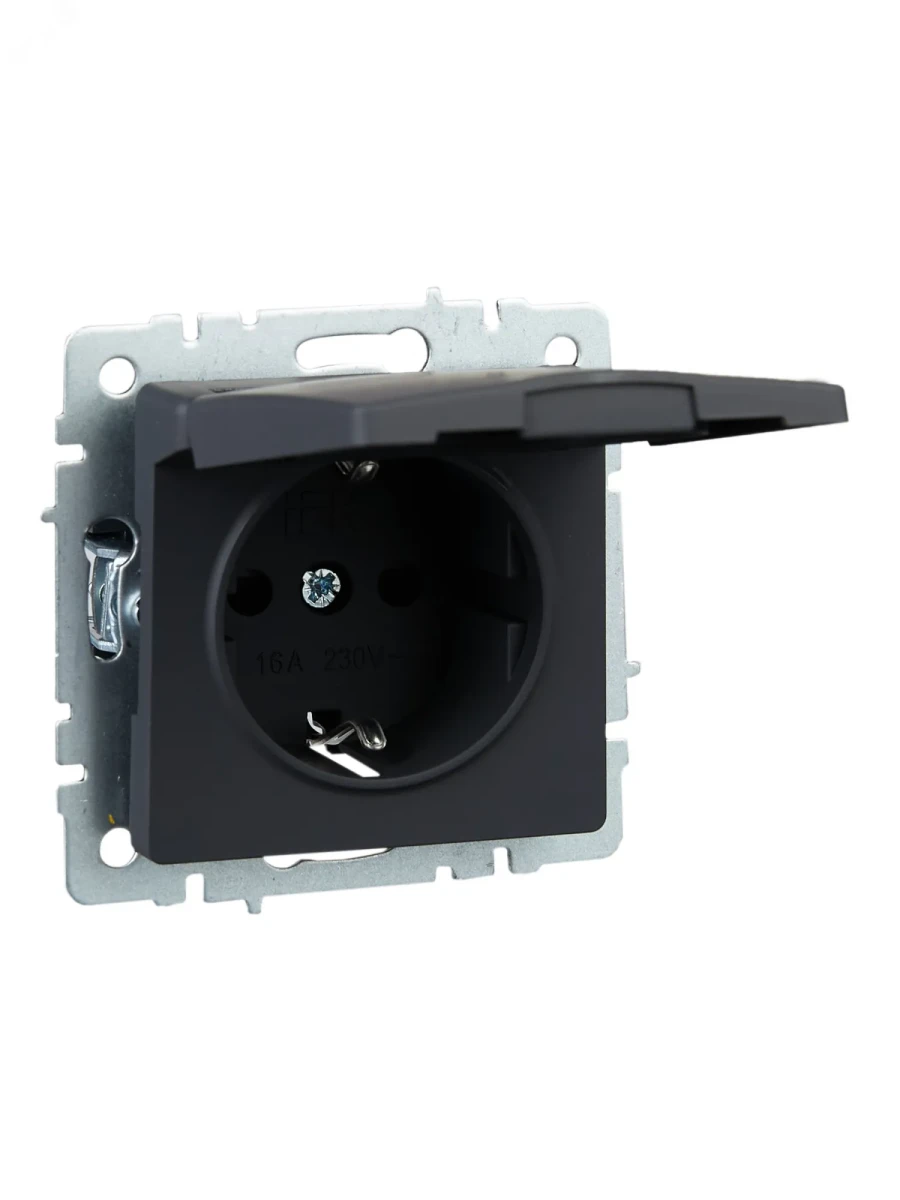 BRITE Розетка с заземлением с защитными шторками и крышкой 16А IP20 РСбш10-3-БрГ графит BRITE Розетка с заземлением с защитными шторками и крышкой 16А IP20 РСбш10-3-БрГ графит