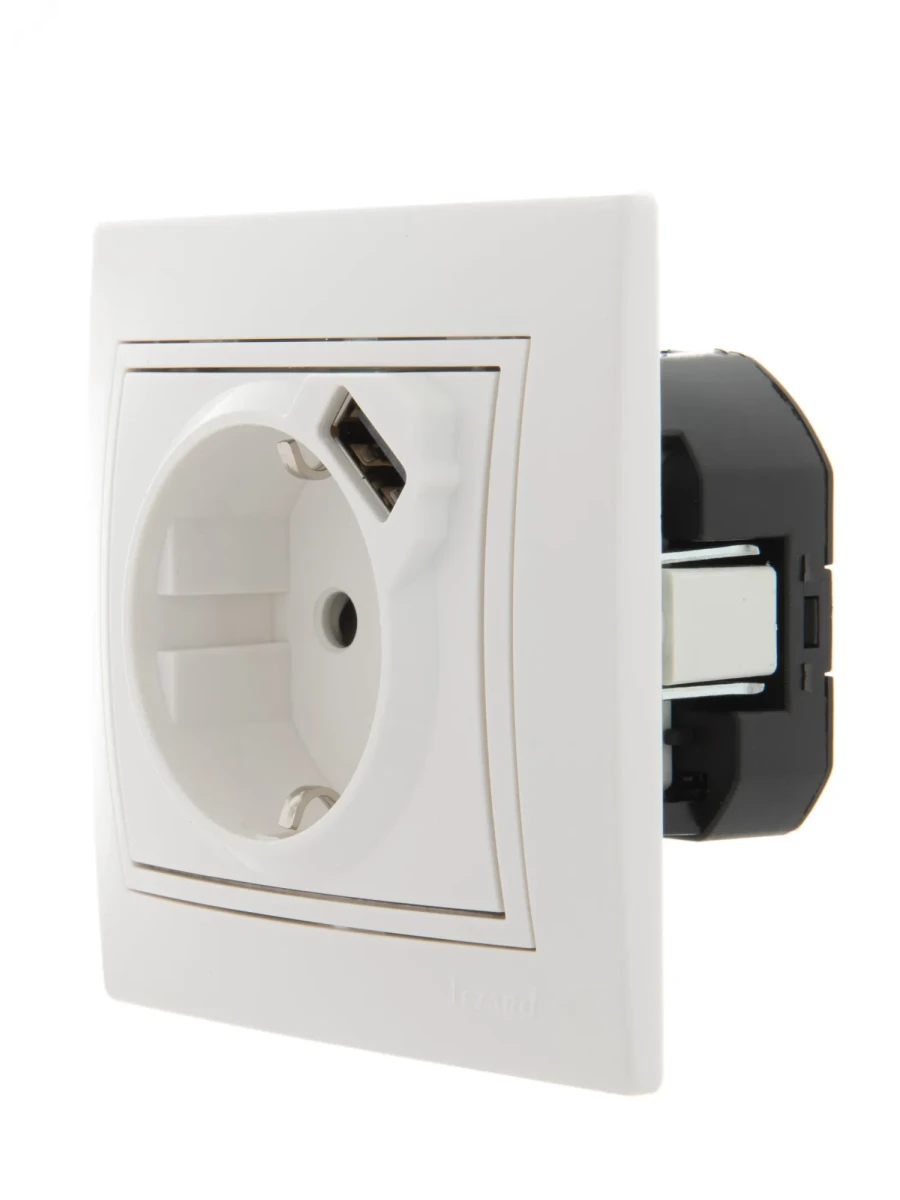 Розетка Мира с/з 16A с USB 2.1A скрытой установки белая Розетка Мира с/з 16A с USB 2.1A скрытой установки белая