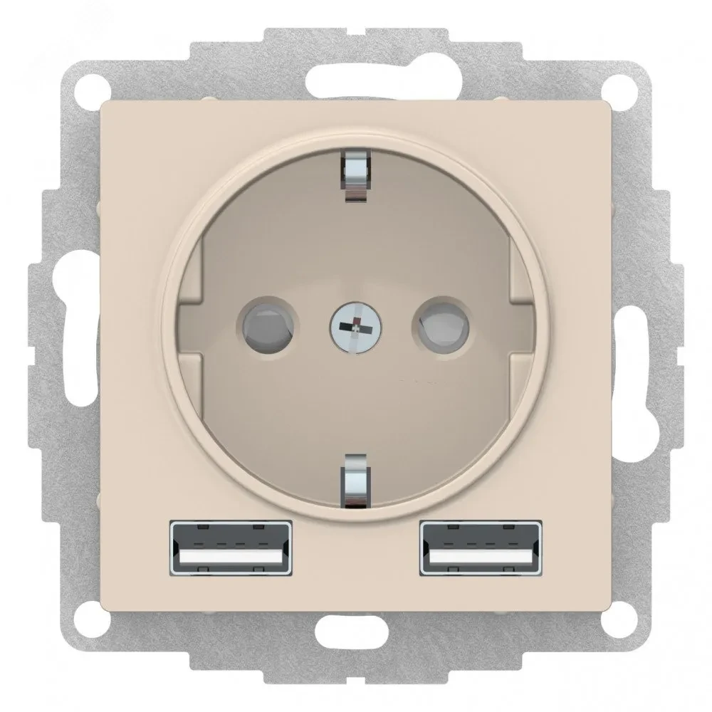 РОЗЕТКА ATLASDESIGN 16А c 2 USB A+A, 5В/2,4А, 2х5В/1,2А, механизм, БЕЖЕВЫЙ РОЗЕТКА ATLASDESIGN 16А c 2 USB A+A, 5В/2,4А, 2х5В/1,2А, механизм, БЕЖЕВЫЙ