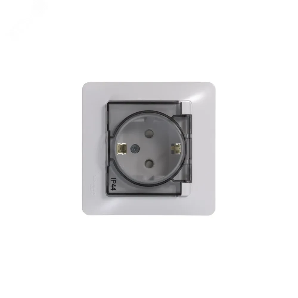 GLOSSA Розетка с заземлением со шторками с крышкой белая в сборе IP44 GLOSSA Розетка с заземлением со шторками с крышкой белая в сборе IP44