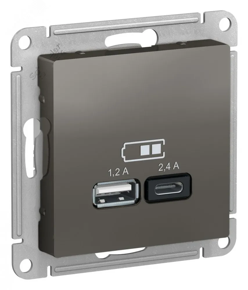 РОЗЕТКА USB ATLASDESIGN A+С, 5В/2,4 А, 2х5В/1,2 А, механизм, СТАЛЬ РОЗЕТКА USB ATLASDESIGN A+С, 5В/2,4 А, 2х5В/1,2 А, механизм, СТАЛЬ