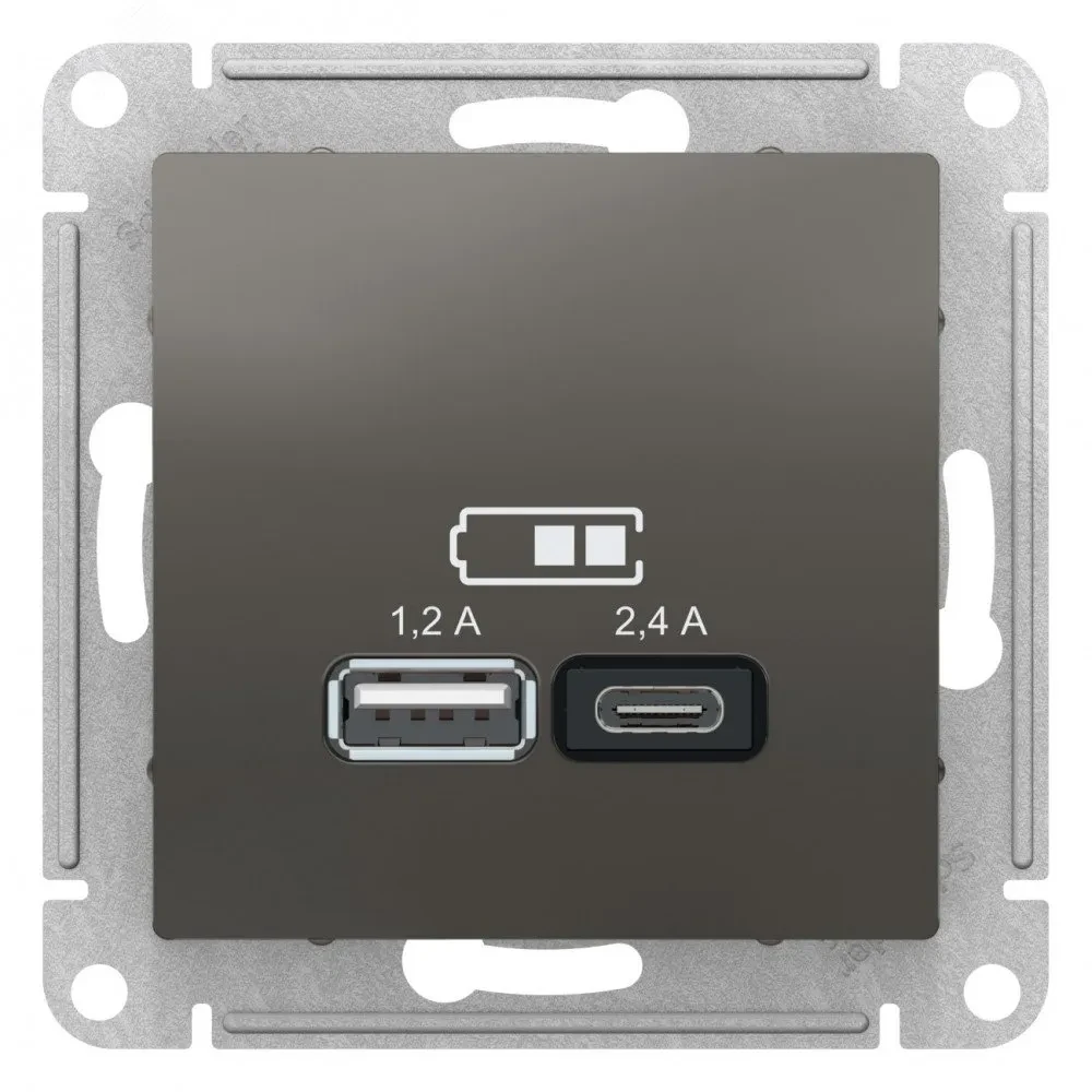 РОЗЕТКА USB ATLASDESIGN A+С, 5В/2,4 А, 2х5В/1,2 А, механизм, СТАЛЬ РОЗЕТКА USB ATLASDESIGN A+С, 5В/2,4 А, 2х5В/1,2 А, механизм, СТАЛЬ