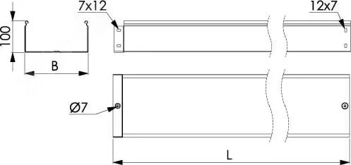 Лоток неперфорированный 100х100х3000 толщина 1.2мм Лоток неперфорированный 100х100х3000 толщина 1.2мм
