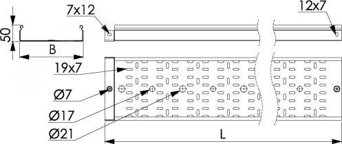 Лоток перфорированный 150х50х3000 толщина 1мм Лоток перфорированный 150х50х3000 толщина 1мм