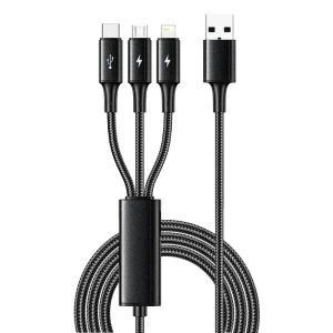 Кабель USB 3в1 Type-С, Lightning, micro USB, черный