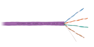 Кабель U/UTP 4 пары, Кат.5e (Класс D), тест по ISO/IEC, 100МГц, одножильный, BC (чистая медь), 24AWG (0,51мм), полимерный материал нг(А)-HF, внутренний, фиолетовый, 305м Кабель U/UTP 4 пары, Кат.5e (Класс D), тест по ISO/IEC, 100МГц, одножильный, BC (чистая медь), 24AWG (0,51мм), полимерный материал нг(А)-HF, внутренний, фиолетовый, 305м