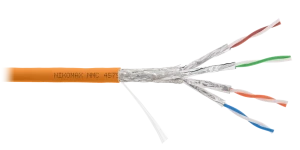 Кабель S/FTP 4 пары, Кат.7a (Класс Fa), тест по ISO/IEC, 1000МГц, одножильный, BC (чистая медь), 23AWG (0,58мм), полимерный материал нг(А)-HF, внутренний, оранжевый, 500м Кабель S/FTP 4 пары, Кат.7a (Класс Fa), тест по ISO/IEC, 1000МГц, одножильный, BC (чистая медь), 23AWG (0,58мм), полимерный материал нг(А)-HF, внутренний, оранжевый, 500м