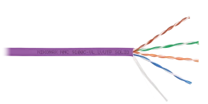 Кабель U/UTP 4 пары, Кат.5e (Класс D), тест по ISO/IEC, 100МГц, одножильный, BC (чистая медь), 24AWG (0,52мм), полимерный материал нг(А)-HF, внутренний, фиолетовый, 305м Кабель U/UTP 4 пары, Кат.5e (Класс D), тест по ISO/IEC, 100МГц, одножильный, BC (чистая медь), 24AWG (0,52мм), полимерный материал нг(А)-HF, внутренний, фиолетовый, 305м