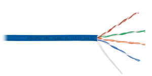 Кабель U/UTP 4 пары, Кат.5e (Класс D), тест по ISO/IEC, 100МГц, одножильный, BC (чистая медь), 24AWG (0,52мм), полимерный материал нг(А)-HF, внутренний, синий, 305м Кабель U/UTP 4 пары, Кат.5e (Класс D), тест по ISO/IEC, 100МГц, одножильный, BC (чистая медь), 24AWG (0,52мм), полимерный материал нг(А)-HF, внутренний, синий, 305м