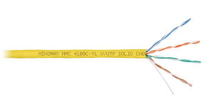Кабель U/UTP 4 пары, Кат.5e (Класс D), тест по ISO/IEC, 100МГц, одножильный, BC (чистая медь), 24AWG (0,51мм), полимерный материал нг(А)-HF, внутренний, желтый, 305м