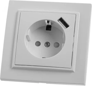 Розетка 1-местная с/з и с USB, серия Эрна, белый, Розетка 1-местная с/з и с USB, серия Эрна, белый,