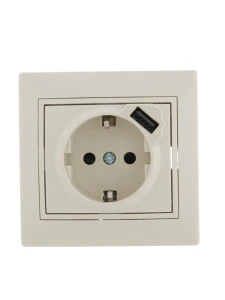 MIRA Розетка с/з + USB разъём кремовый MIRA Розетка с/з + USB разъём кремовый