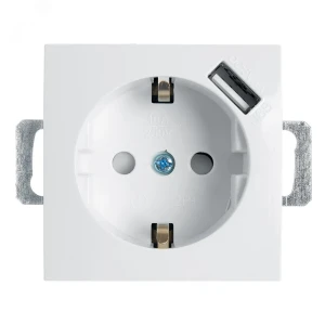 Розетка одноместная (механизм) с/з 250В, 16А с USB 1А, серия Эрна, белый, Stekker