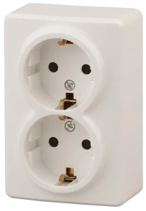 Розетка 2х2P+E Schuko со шторками, 16A-250В, ОУ, Эра Эксперт, сл.кость, 11-2206-02