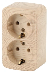 Розетка 2х2P+E Schuko, 16A-250В, ОУ, Polo, сосна, 3-204-11