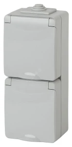 Розетка 2х2P+E верт. IP65, 16A-250В, ОУ, Эра Эксперт, серый, 11-2607-03 Розетка 2х2P+E верт. IP65, 16A-250В, ОУ, Эра Эксперт, серый, 11-2607-03