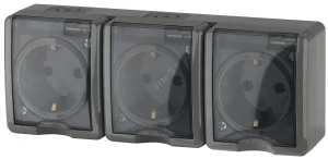 Розетка 3х2P+E IP54, шторки, 16A-250В, ОУ, Эра Эксперт, серый, 11-2406-03