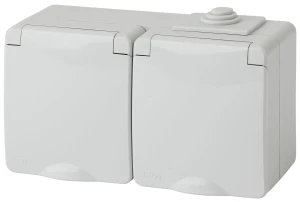 Розетка 2х2P+E гориз. IP65, 16A-250В, ОУ, Эра Эксперт, серый, 11-2603-03 Розетка 2х2P+E гориз. IP65, 16A-250В, ОУ, Эра Эксперт, серый, 11-2603-03
