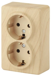 Розетка 2х2P+E Schuko со шторками, 16A-250В, ОУ, Эра Эксперт, сосна, 11-2206-11