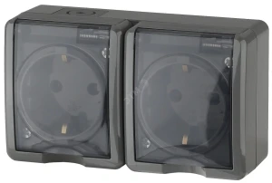 Розетка 2х2P+E IP54, шторки, 16A-250В, ОУ, Эра Эксперт, серый, 11-2404-03