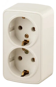 Розетка 2х2P+E Schuko, 16A-250В, ОУ, Polo, сл.кость, 3-204-02