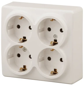 Розетка 4х2P+E Schuko со шторками, 16A-250В, ОУ, Эра Эксперт, сл.кость, 11-2211-02