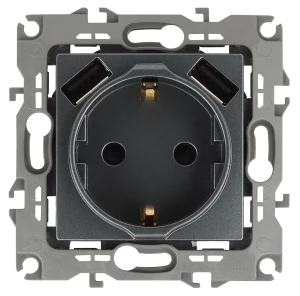 Розетка 2P+E 16A-250В, штор. с 2xUSB 5В-3А, Эра12, графит (10/100/2000) 12-4109-12 Розетка 2P+E 16A-250В, штор. с 2xUSB 5В-3А, Эра12, графит (10/100/2000) 12-4109-12