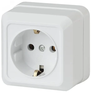 Розетка Intro Quadro 2Э-202-01 с заземлением 2P+E Schuko, 16А-250В, IP20, ОУ, без монтажной пластины, белый