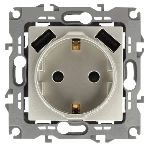 Розетка 2P+E 16A-250В, штор. с 2xUSB 5В-3А, Эра12, шампань (10/100/2000) 12-4109-04 Розетка 2P+E 16A-250В, штор. с 2xUSB 5В-3А, Эра12, шампань (10/100/2000) 12-4109-04