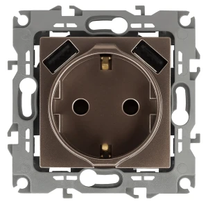 Розетка 2P+E 16A-250В, штор. с 2xUSB 5В-3А, Эра12, бронза (10/100/2000) 12-4109-13