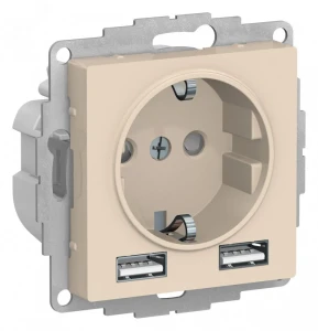 РОЗЕТКА ATLASDESIGN 16А c 2 USB A+A, 5В/2,4А, 2х5В/1,2А, механизм, БЕЖЕВЫЙ