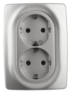 Розетка 2X2P+E Schuko со шторками , 16A-250В, Эра12, алюминий, 12-2108-03