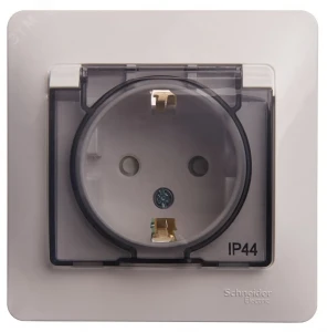 GLOSSA Розетка с заземлением со шторками с крышкой белая в сборе IP44 GLOSSA Розетка с заземлением со шторками с крышкой белая в сборе IP44
