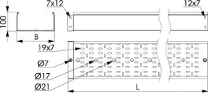 Лоток перфорированный 500х100 L=3000мм толщина 1.5мм цинк-ламельный