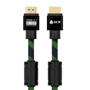 Кабель HDMI 2.1, Ultra HD 19М на 19 М, 2 м., AL черный-зеленый нейлон, ферритовые кольца